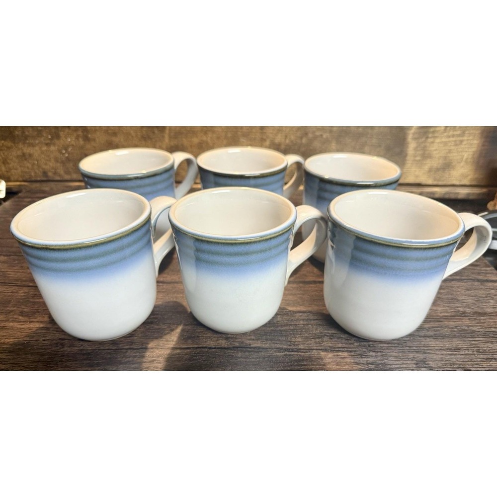 Noritake Stoneware Mugs Set‎ of 6 Blue Ombre Gradient Japan Coffee Cups